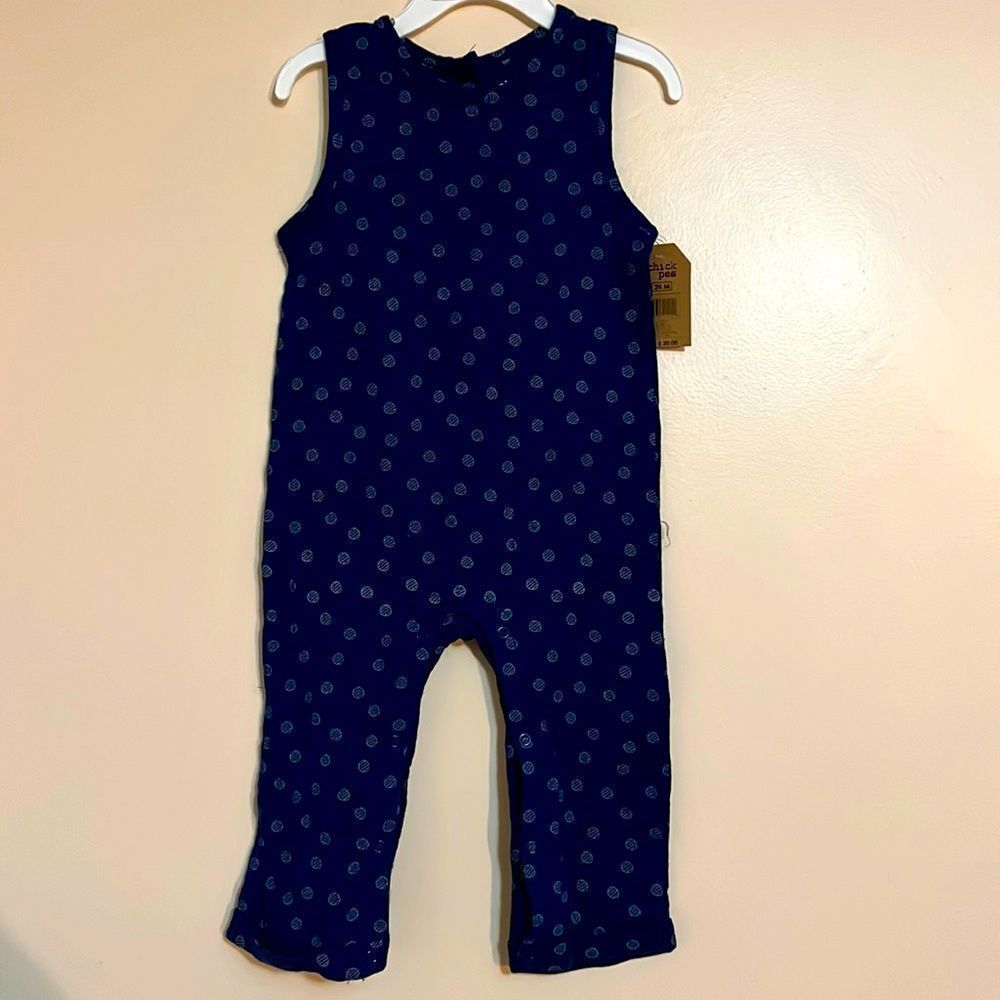 Chick Pea Navy Blue Overall Onesie Snap Closure Sz 24 months
